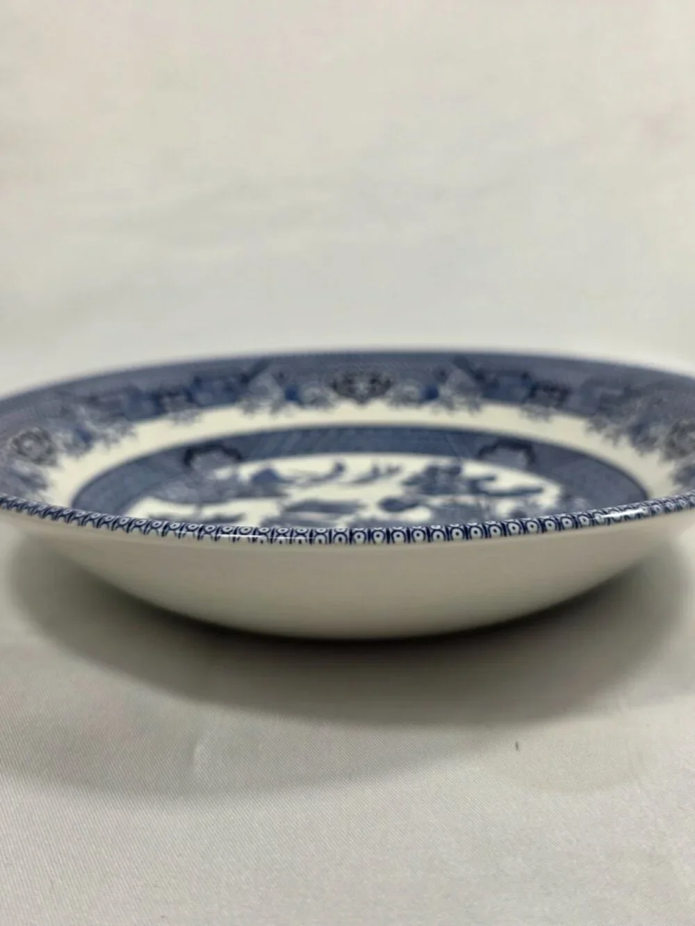 TWO Churchill Willow Blue Coupe Soup Bowls Georgian Shape Blue Willow England